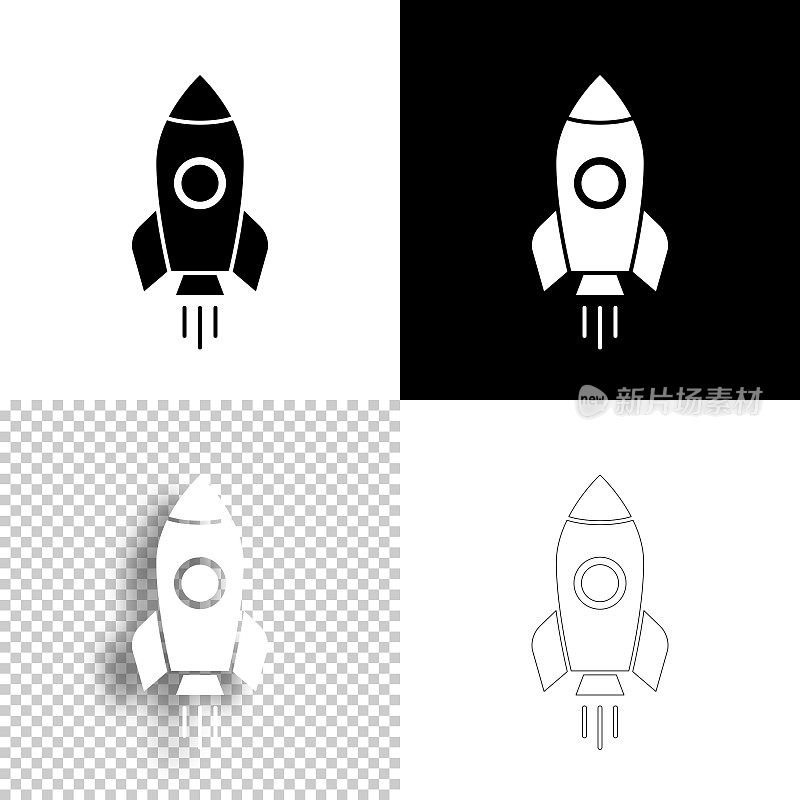 火箭发射的。图标设计。空白，白色和黑色背景-线图标