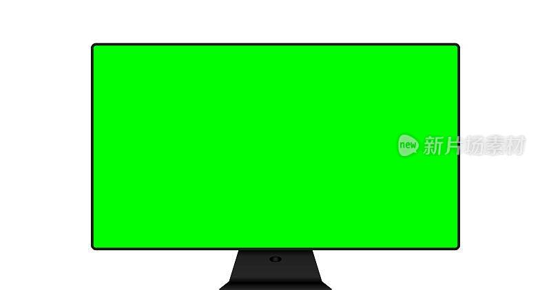 数字设备矢量插图孤立在白色背景上。4K或全高清分辨率比例。时尚的现实薄框显示器模型与空白绿色chromakey屏幕隔离
