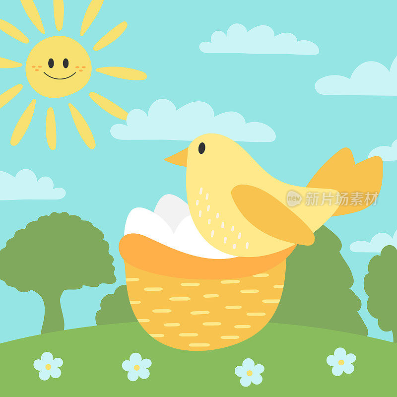 可爱的小鸟，窝里有蛋。快乐的小鸟，春天来了。