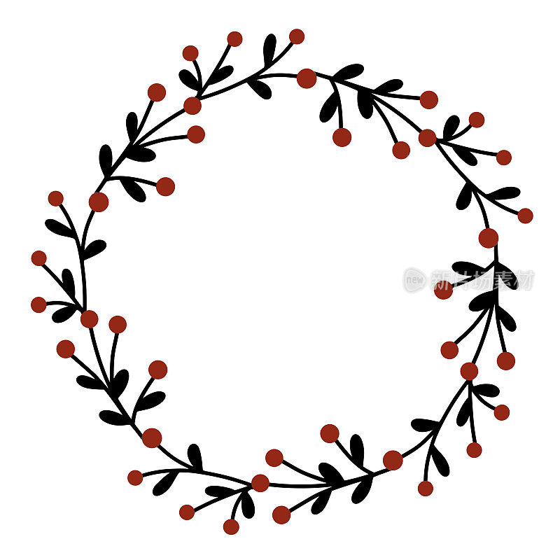 圣诞花环从树枝与树叶和红色浆果矢量插图