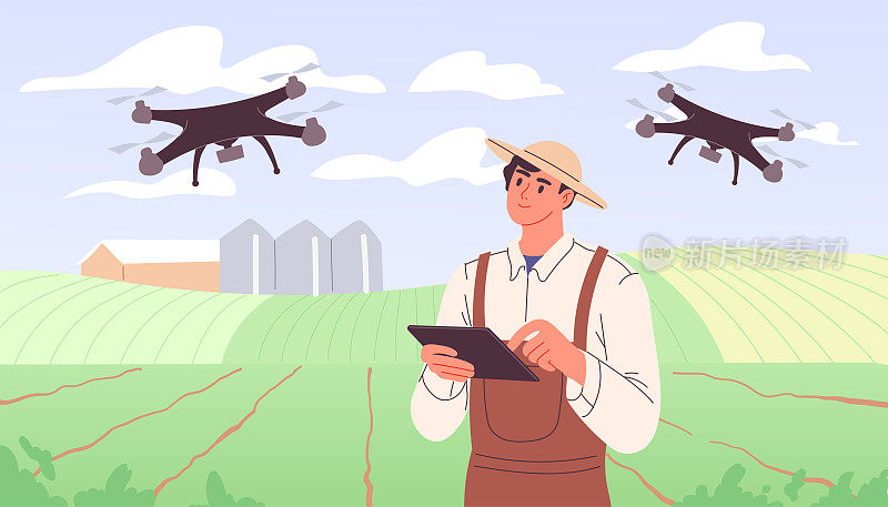 农民使用无人机进行农业生产