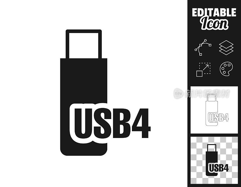 USB4闪存盘。图标设计。轻松地编辑