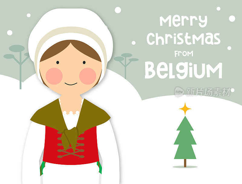 圣诞贺卡传统服装比利时女孩