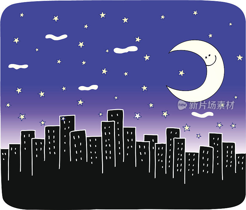 城市夜景漫画插图