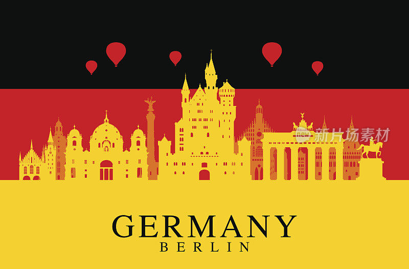 德国国旗，柏林旅游地标。