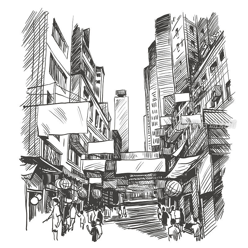 香港城市手绘，矢量图