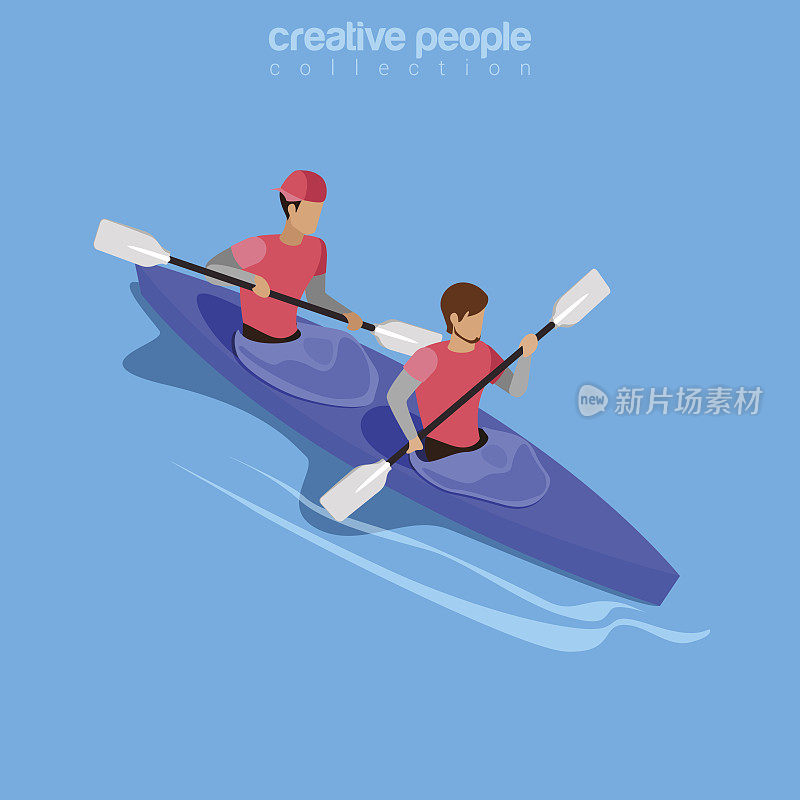 等距皮划艇泛舟运动概念。平面三维等距网站概念矢量插图。有创造力的人集合。