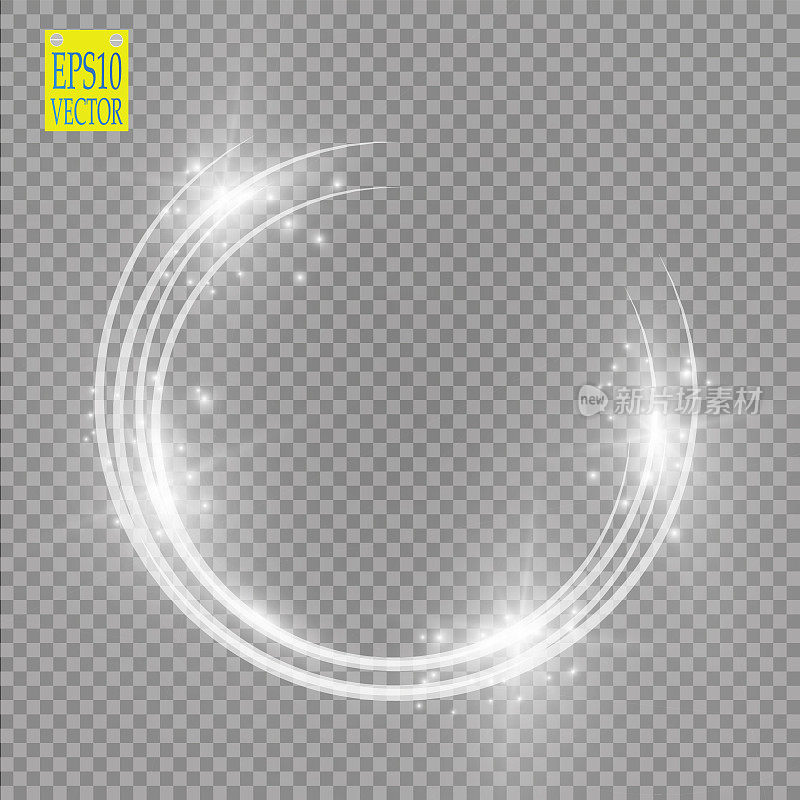 矢量光戒指。圆形闪亮的框架与光尘埃追踪粒子隔离在透明的背景