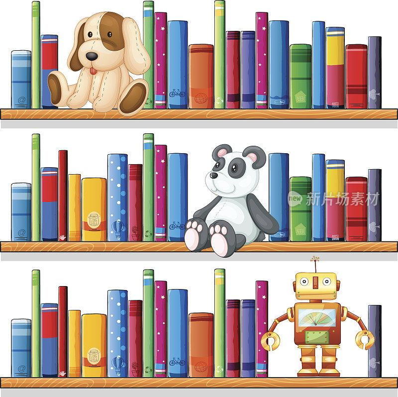 玩具和书在书架上
