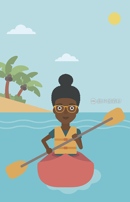 女子骑在皮艇矢量插图。