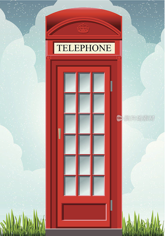 草地上的英国红色电话亭