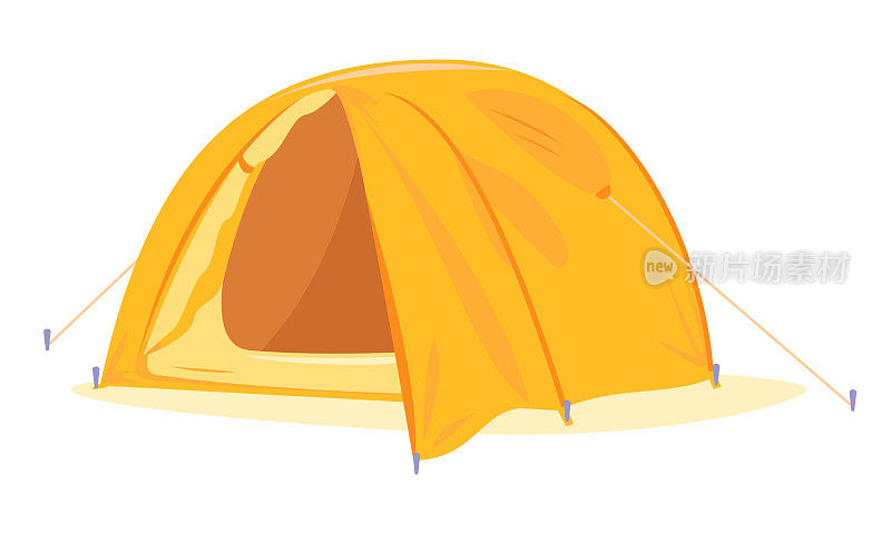 一个现代的橙色半球旅游帐篷孤立