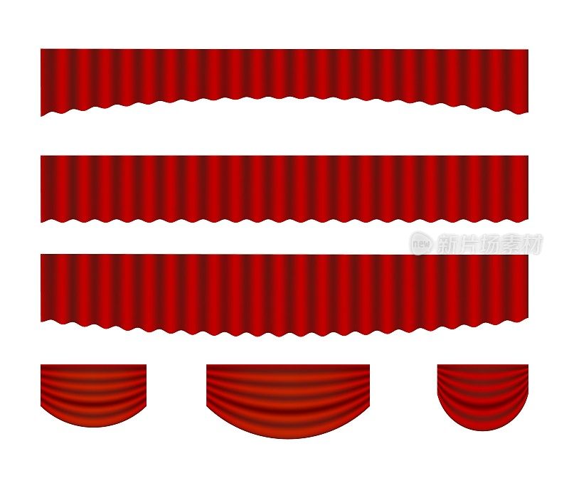 矢量设置的红色舞台逼真的窗帘。