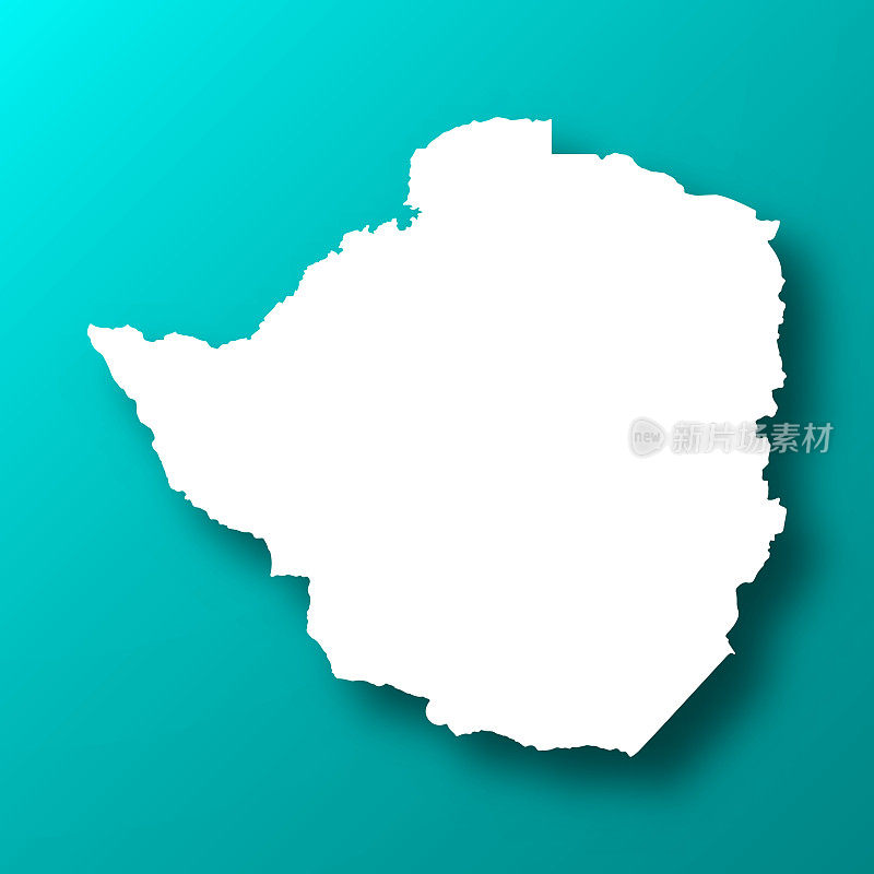 津巴布韦地图上的蓝绿色背景与阴影
