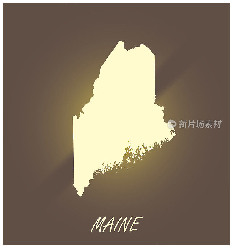 缅因州地图矢量轮廓制图黑色和白色照明grunge背景插图