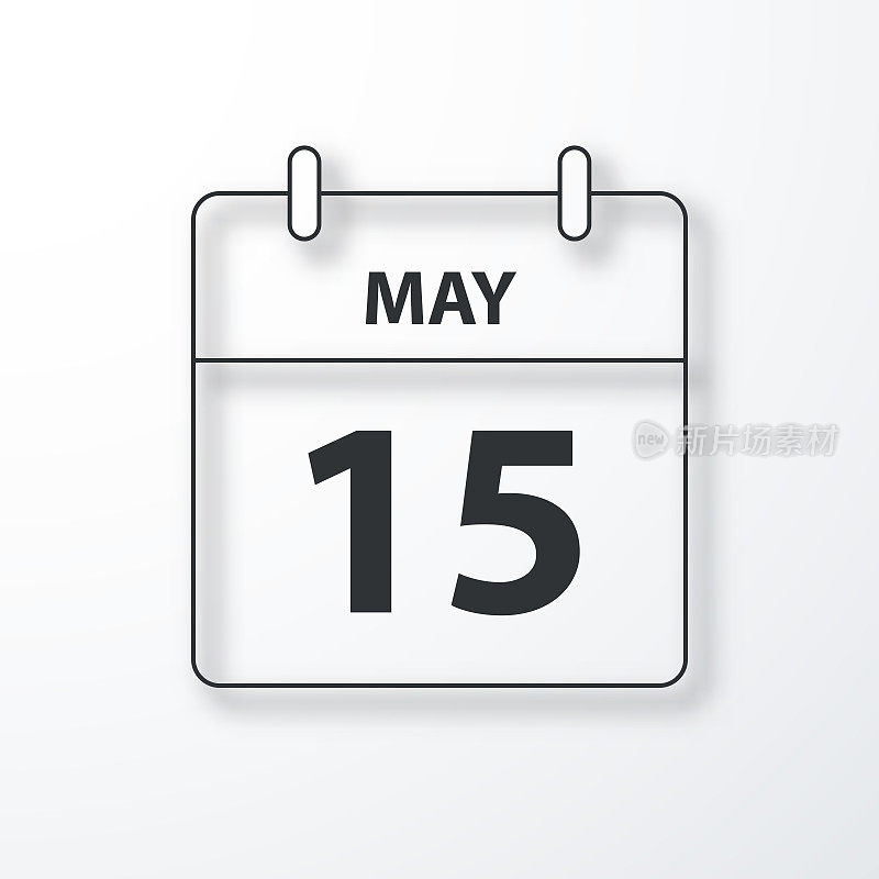 5月15日-每日日历-黑色的轮廓和阴影在白色的背景