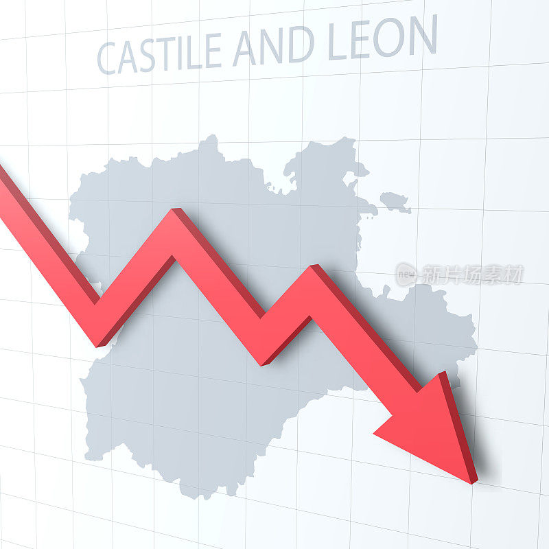 下落的红色箭头与卡斯提尔和莱昂地图的背景