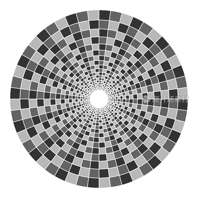 轨道离散区域，以相同的比例分开，在围绕中间的同心圆扇形中。
