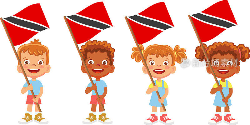 拿着特立尼达和多巴哥国旗的儿童