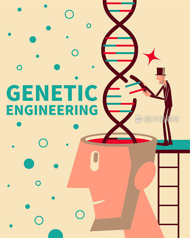 科学家(工程师、教授、博士、生物化学家)进行关于人类基因改造的科学实验(医学研究)。基因工程，转基因和基因操作概念
