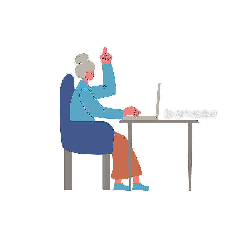 视频电话。在线面试。一个成年女人坐在电脑前谈论工作。