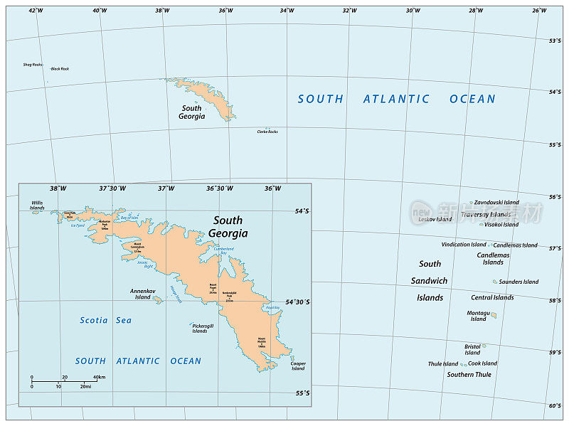 南乔治亚和南桑威奇群岛矢量地图，英国