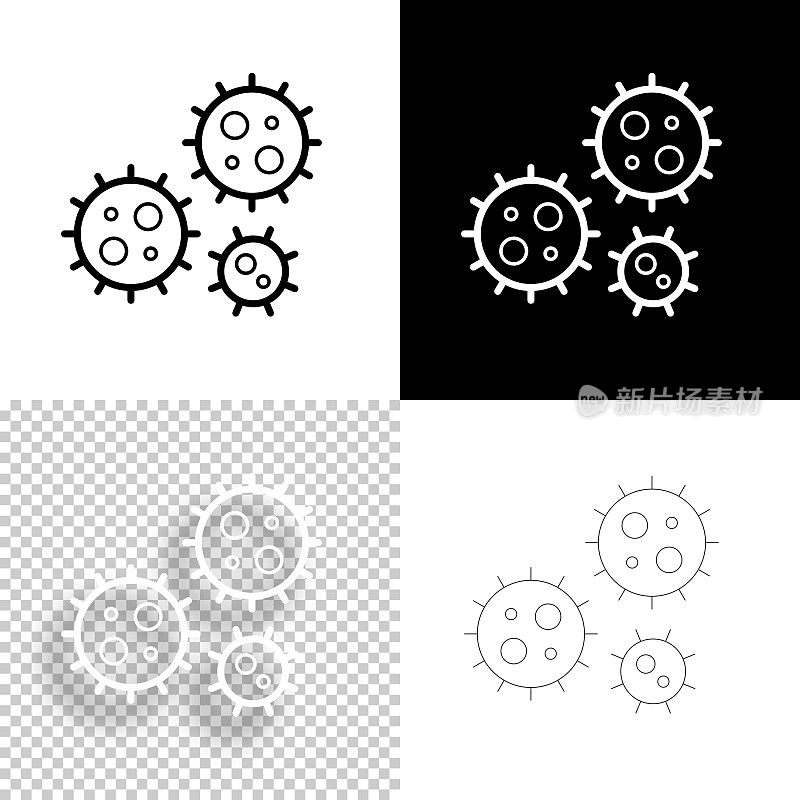 冠状病毒细胞(COVID-19)。图标设计。空白，白色和黑色背景-线图标