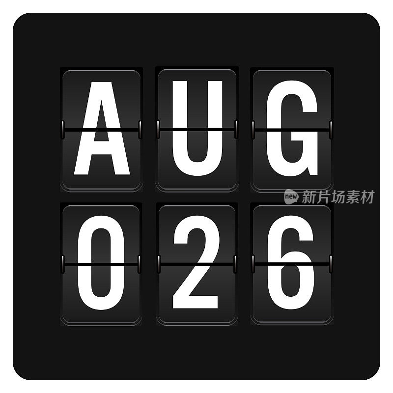 8月26日-每日日历和黑色翻转记分牌数字计时器与日期