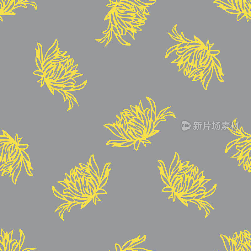 黄色的蜘蛛菊上有灰色的重复图案