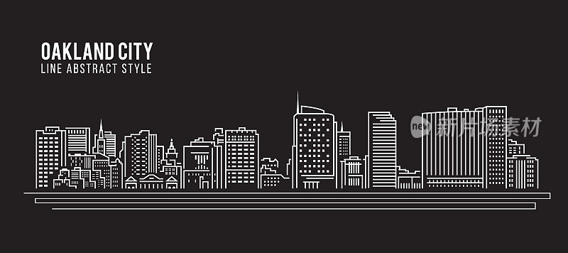 城市景观建筑线条艺术矢量插图设计-奥克兰城市，加利福尼亚