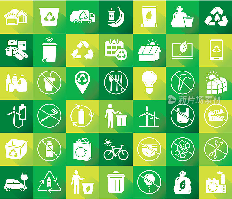 循环利用和环保彩色绿色图标集