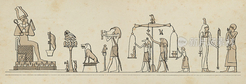 在奥西里斯面前对死者的审判的象形文字
