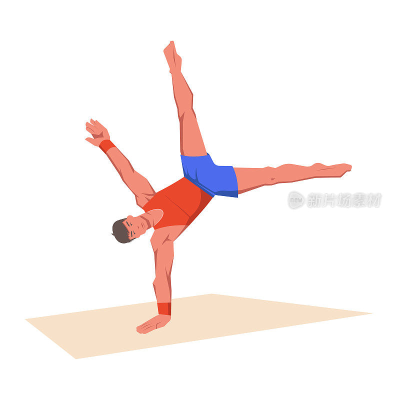 具有运动员体格的体操运动员进行自由体操，运动员用双手跳上跳马。