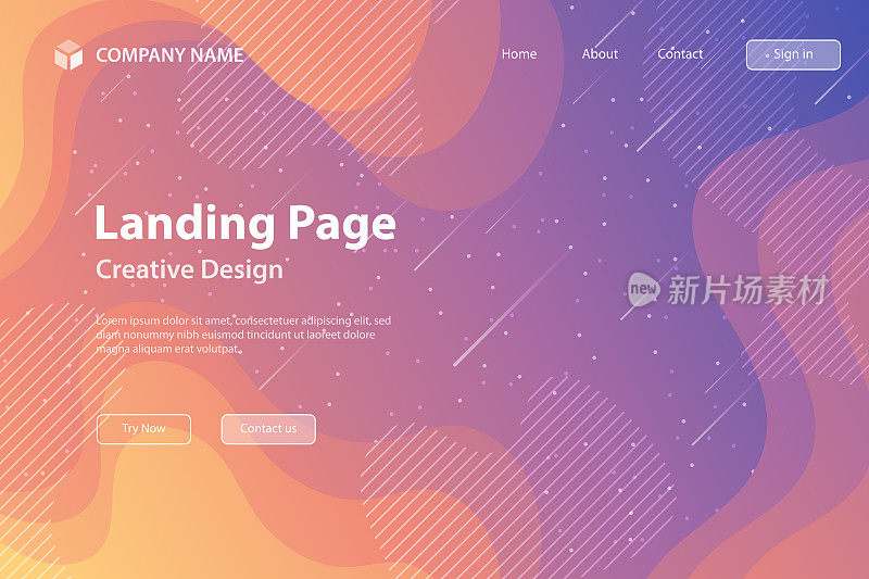 着陆页模板-流体和几何形状组成-紫色梯度