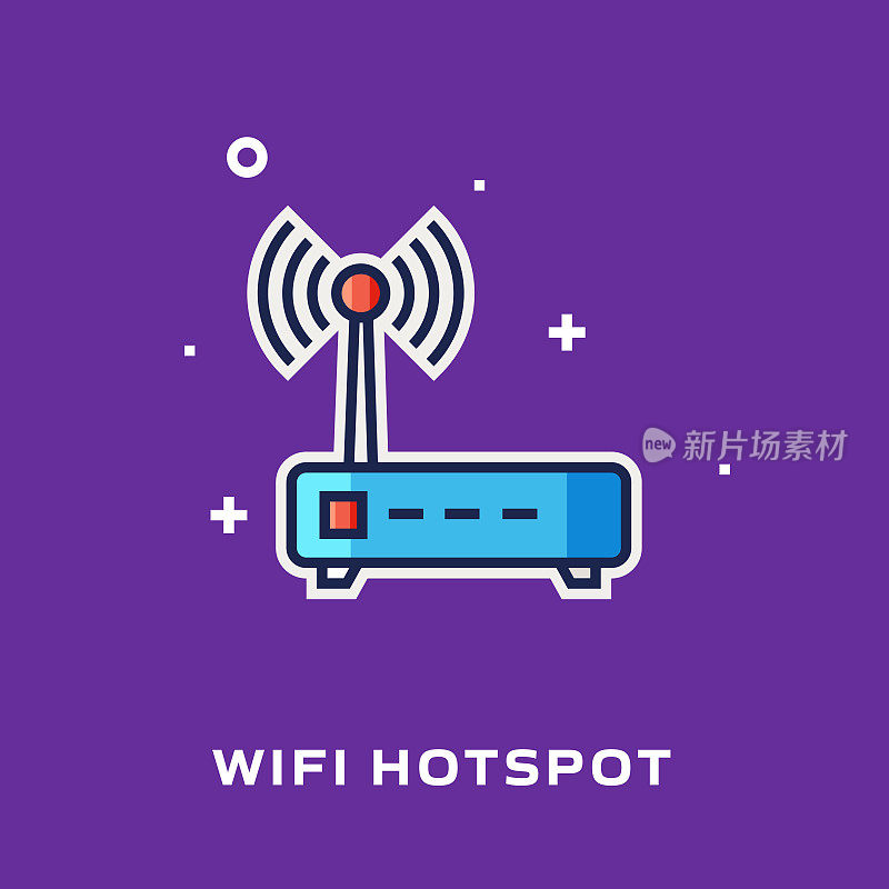 Wifi热点平面线图标，轮廓矢量符号说明。