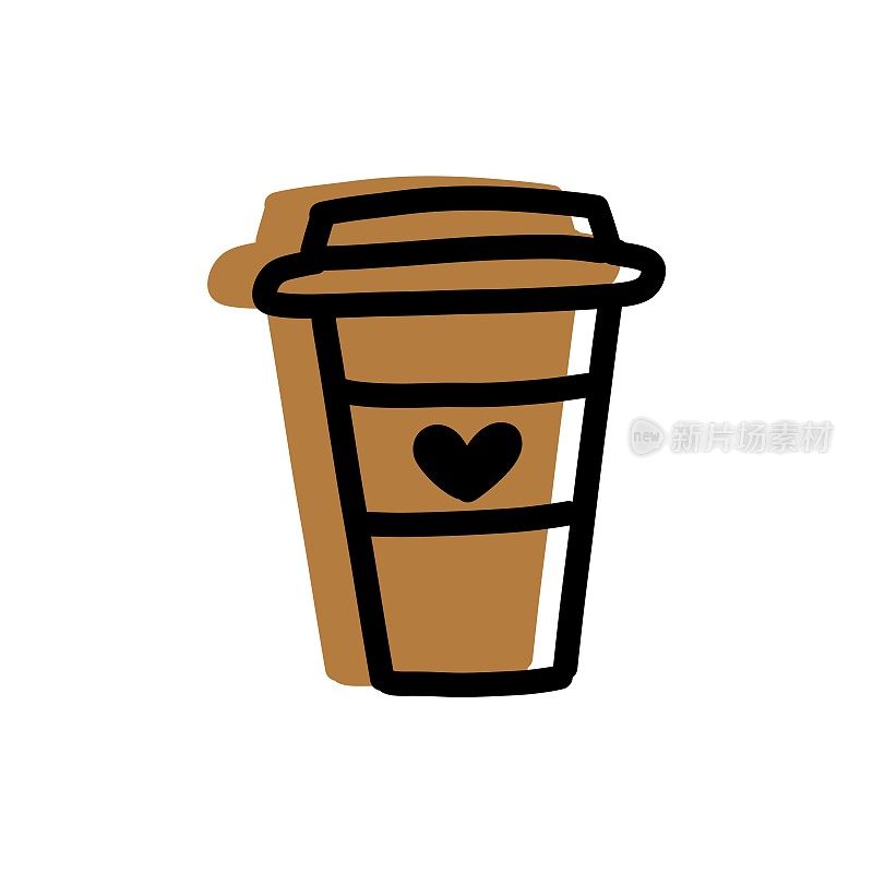白色底色上有心形图案的棕色咖啡杯