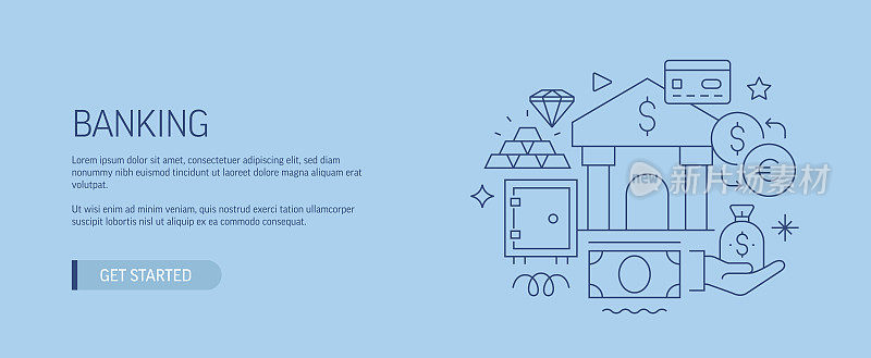 银行相关网页横幅线风格。现代设计矢量插图网页横幅，网站标题等。股票插图