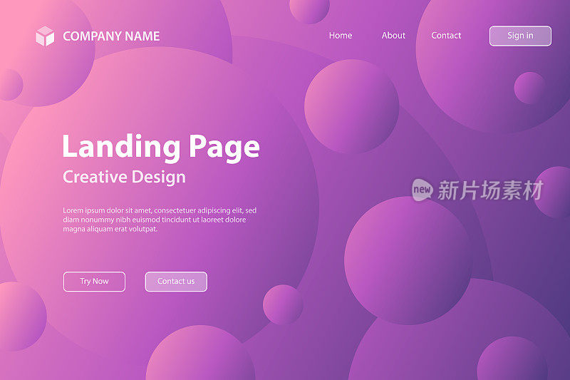 着陆页面模板-抽象的几何背景与紫色渐变圆