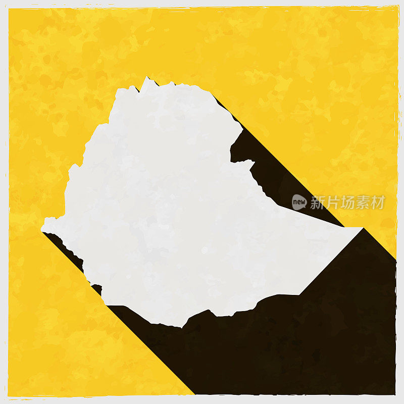 埃塞俄比亚地图与纹理黄色背景上的长阴影