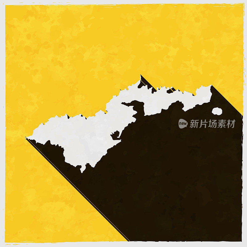 美属萨摩亚地图与纹理黄色背景上的长阴影