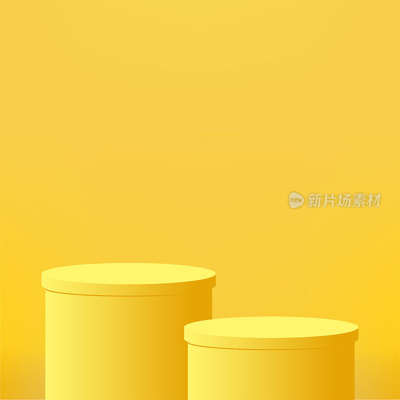 具有几何形式的抽象最小场景。黄色讲台，黄色背景，用于产品介绍。向量