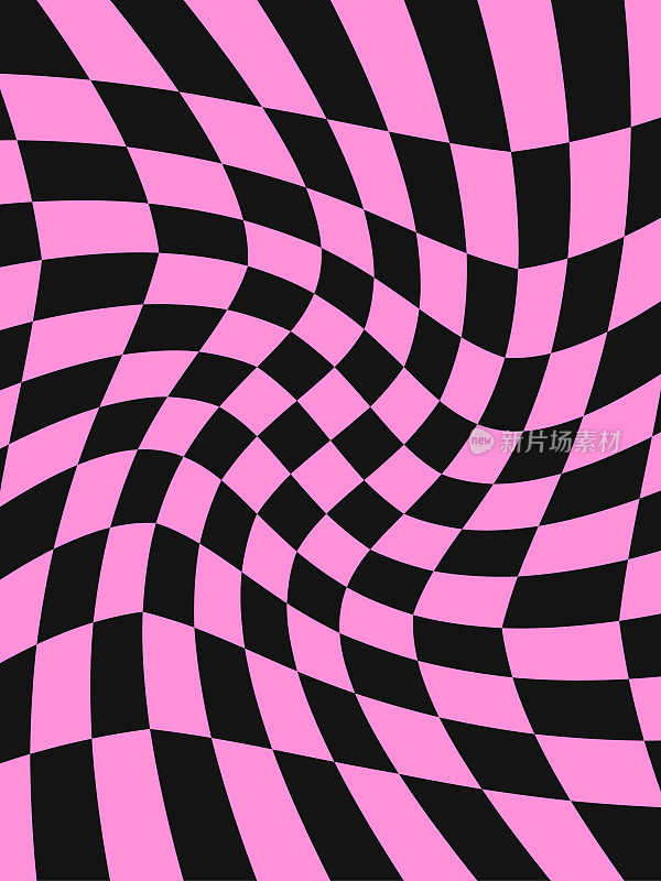 亚文化背景。网纹扭曲的背景。黑色和亮粉色的笼子，视觉错觉。矢量图模式。