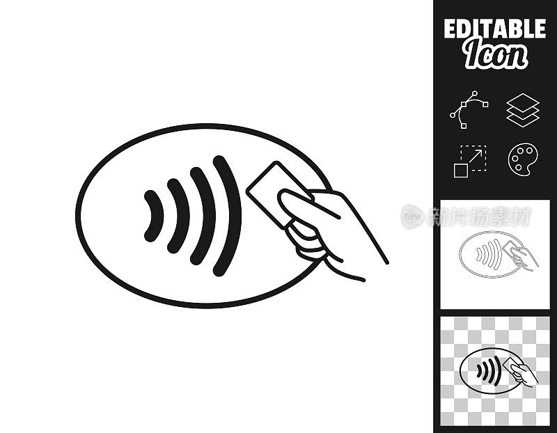 非接触式支付。图标设计。轻松地编辑