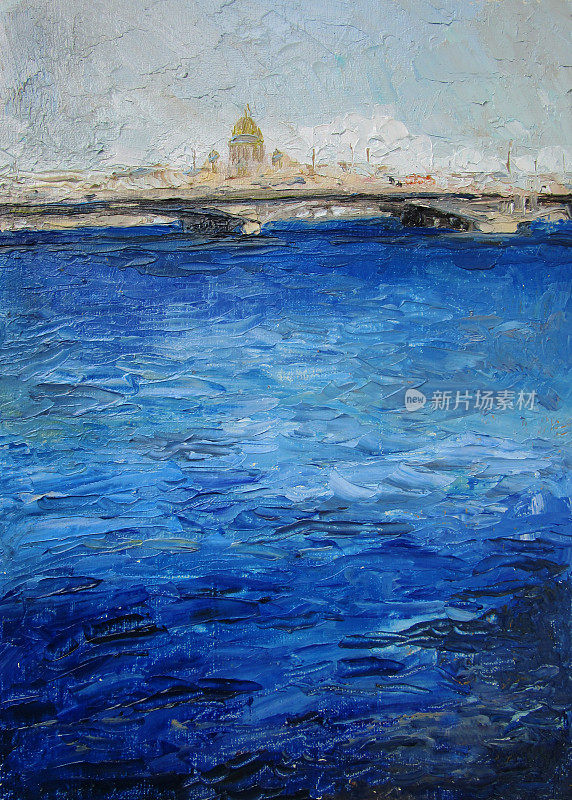 蓝色的涅瓦河，圣彼得堡，油画。