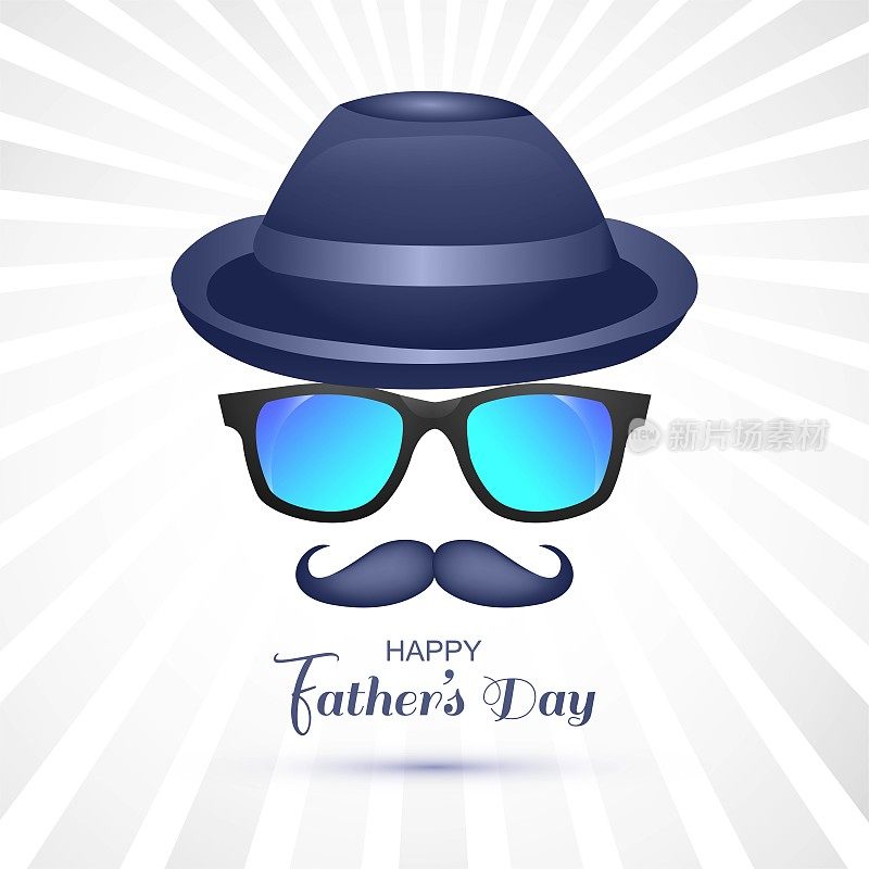 快乐父亲节帽子和眼镜上的胡子卡片设计