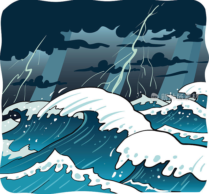 风暴期间海洋的矢量插图