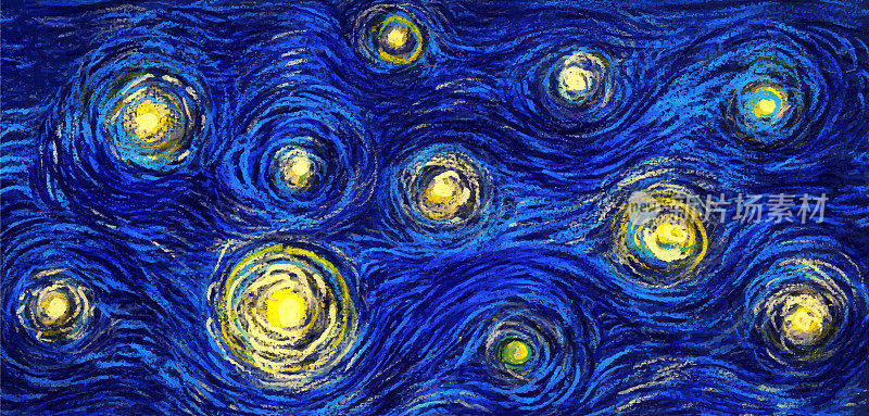蓝色天空上发光的星星抽象的背景在印象派绘画风格