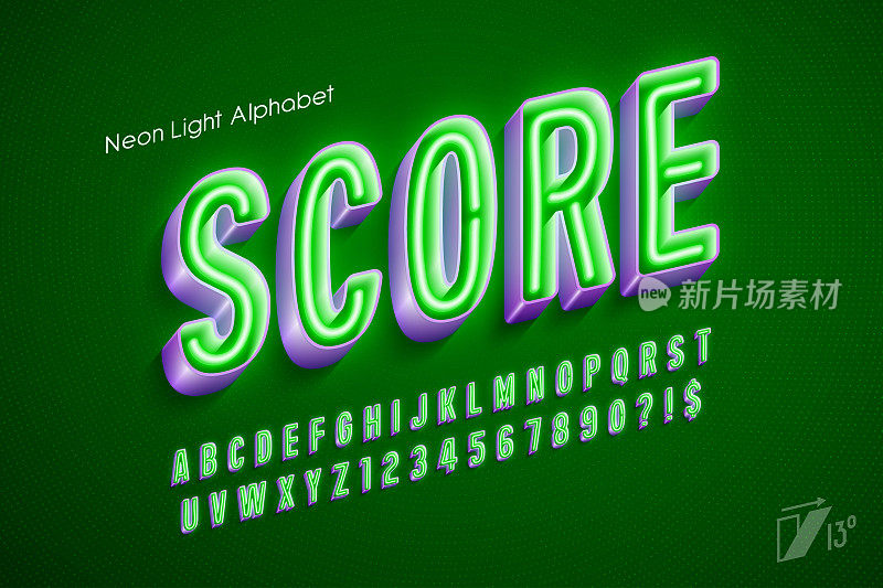 霓虹灯3d字母，复古未来的原创型。