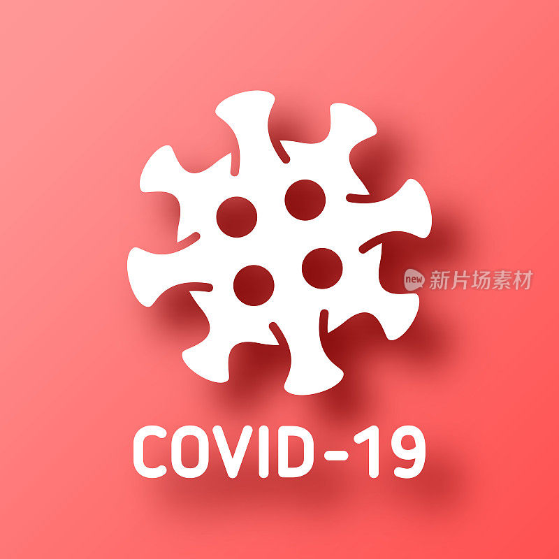 COVID-19细胞。图标在红色背景与阴影