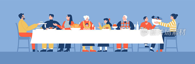 一家人一起卡通吃饭的餐桌